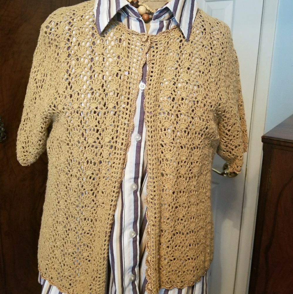 Sweater Tan and gold crochet size 16
